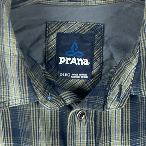 Prana Shirt Adult XL Holton Long Sleeve Button Up Green Blue Plaid Check Men - Picture 6 of 11